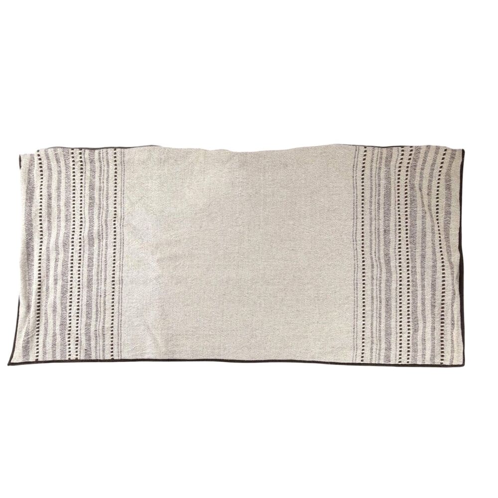 Crate & Barrel Bande Ivory Textured Stripe Linen Cotton Pillow Cover 36x16